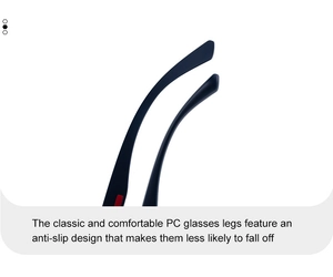 Detail of square polarized sunglasses frame with PC anti-slip temples and red accents