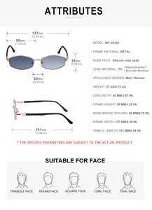 Tableau des tailles détaillé des lunettes de soleil photochromiques à monture métallique
