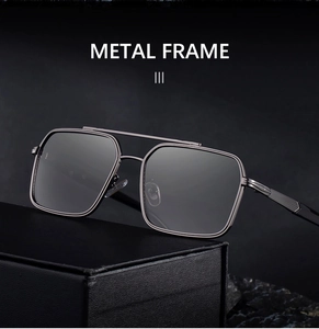 Detail of premium gunmetal square metal frame with stylish double bridge design