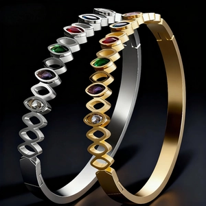 Bracciale Rigido In Acciaio Inossidabile Da Donna Zirconia Multicolore Marquise Cavo Geometrico Elegante