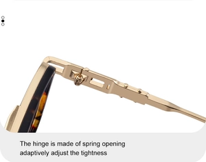 Macro detail of the durable golden spring hinge on square tortoiseshell sunglasses