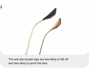 Detail of square sunglasses metal temple with black anti-slip leaf-shaped tip and texture