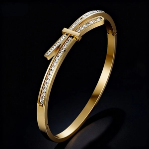 Titanium Stainless Steel Bangle Women Geometric Bowknot Micro Pave Zircon Waterproof Gold Plated Hinge Bracelet Jewelry