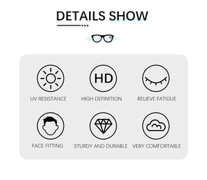 Detail show of rimless sunglasses with UV resistance and high definition lens icons