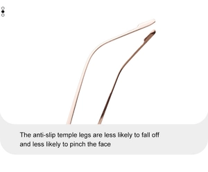 Detail of rose gold metal eyewear arms featuring anti-slip design for comfort