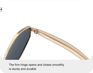Détail macro de la charnière en métal doré robuste sur ces lunettes de soleil polygone
