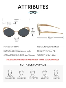 Guide des tailles détaillé pour lunettes de soleil polygones avec mesures et matériaux