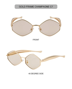 Vues détaillées de lunettes de soleil géométriques dorées avec des verres champagne