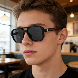 Lunettes De Soleil Carrées Rétro Homme Double Pont Géométrique PC Monture Métallique UV400 Mode Extérieur Conduite Sportive