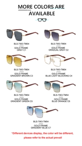 Multiple color options for square frame sunglasses with retro wood texture temples