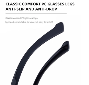 Detail ergonomischer Anti-Rutsch-PC-Bügel für quadratische Sonnenbrillen in Schwarz