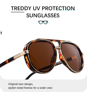 Detail of tortoise shell frame aviator sunglasses with UV protection and metal structure