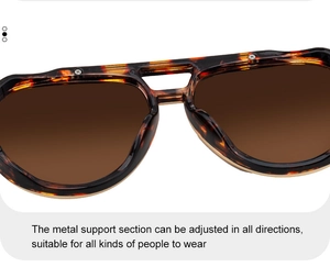 Macro detail of tortoiseshell aviator sunglasses with adjustable nose pads and dual bridge