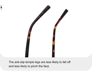 Detail of tortoise shell patterned temple tips with anti-slip ergonomic design