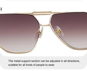 Nahaufnahme der verstellbaren Nasenpads aus Metall und Verlaufsgläser der Sonnenbrille