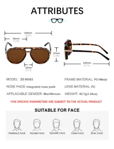 Size chart showing aviator sunglasses dimensions and face shape compatibility guide