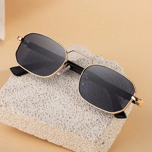 Retro square metal sunglasses with double bridge and gold frames for men and women