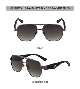 Detailansicht der Gunmetal-Pilotenbrille mit mattem schwarzem Rahmen und Gläsern