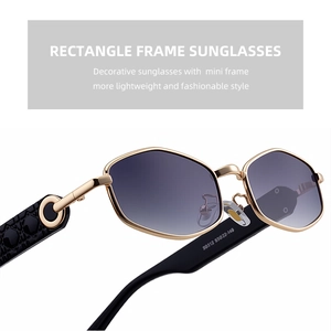 Detailed view of gold metal hinges with quilted texture on polygon sunglasses
