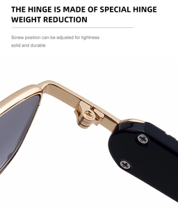 Macro view of durable gold metal hinge and screw connection on stylish sunglasses