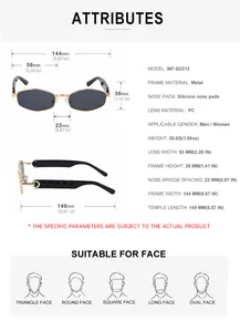 Detailed sizing chart and technical specifications for polygon frame metal sunglasses