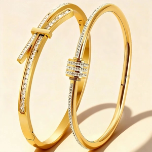 Titanium Steel Zircon Bracelet For Women Waterproof Vacuum Plated Geometric Cubic Zirconia Bangle Minimalist Jewelry