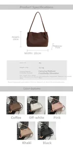 Detailed size chart and multi-color selection for a large capacity PU leather tote bag