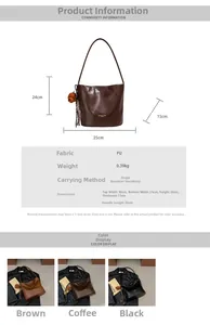 Detailed dimensions and specifications for the large vintage PU leather bucket bag