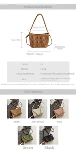 Spécifications détaillées et options de couleurs pour le sac seau plissé en nuage