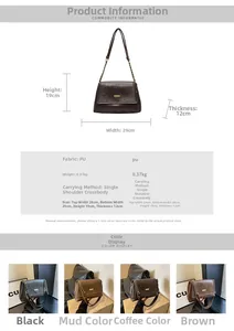 Detailed size chart and dimensions of the PU leather shoulder bag with chain strap