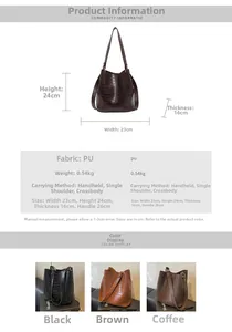 Detailed size specifications for crocodile pattern bucket bag with strap measurements