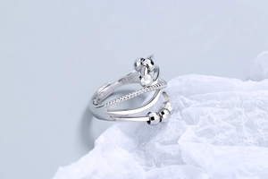 Macro shot of S925 silver fidget ring with adjustable layers and moving beads