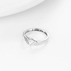 Macro shot of silver hands holding a heart with I love you forever engraving detail