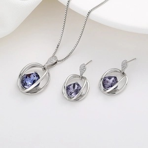 Elegant Copper Plated Necklace And Earrings For Women With Geometric Square Artificial Crystal And Cubic Zirconia Fashion