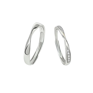 Set di anelli di coppia Mobius in argento S925 con design a torsione minimalista e pavé