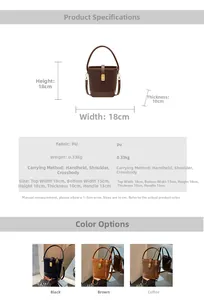 Detail view of vintage bucket bag featuring PU leather stitching and hardware buckle closure