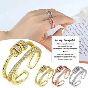 Adjustable spinner ring with sparkling cubic zirconia for women, set of three colors