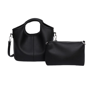 Women Litchi Grain PU Leather Bucket Bag And Small Zipper Pouch Minimalist Underarm Crossbody Shoulder Handbag