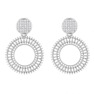 Minimalist silver-plated round earrings with micro-pave cubic zirconia crystals