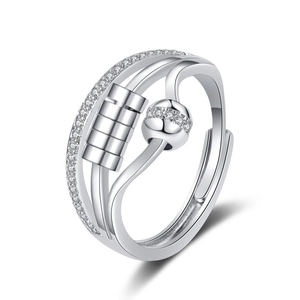 Polished silver fidget ring featuring a functional sliding abacus design with zircon accents