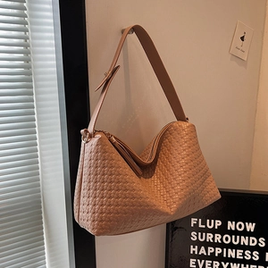 Sac À Épaule Tissé En Cuir PU Pour Femmes Style Français Vintage Sac Bandoulière Avec Gland Fermeture Éclair Et Métal Doré