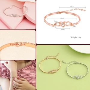 Infinity Heart Bracelet Bangle For Women Copper Rose Gold Silver Plated Elegant Fashionable Adjustable With Zirconia