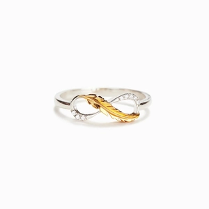 925 Sterling Silver Infinity Feather Ring Two-Tone Gold Silver Rhinestone Pave Band Finger Ring For Women Jewelry Gift
