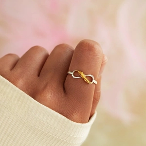 S925 sterling silver infinity feather ring with gold plating and sparkling diamonds