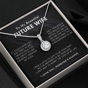 Sparkling cz solitaire halo necklace for wife in premium black gift box with message card