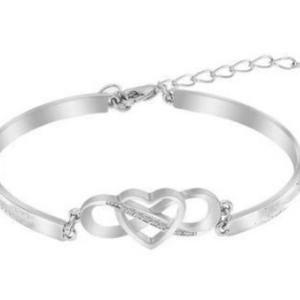 Silver infinity heart bracelet with sparkling crystals and adjustable chain clasp
