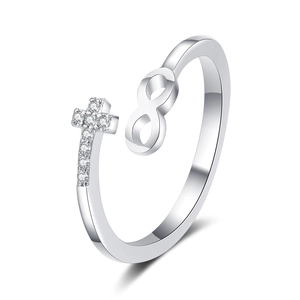 Bague Ouverte Croix Infini Zircon Cuivre Réglable Bijoux De Mode Minimalistes Pour Femmes