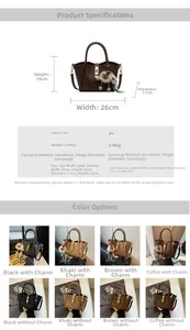 Detailed view of PU leather bucket bag features golden lock and plush animal charm