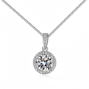 Halo Pendant Necklace Copper Plated Round Brilliant Cut Zircon Micro Pave Simple Elegant Jewelry For Women Clavicle Chain