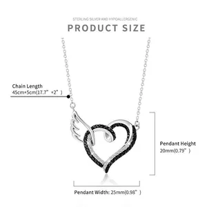 Guide des tailles montrant les dimensions du pendentif cœur ailé et la chaîne
